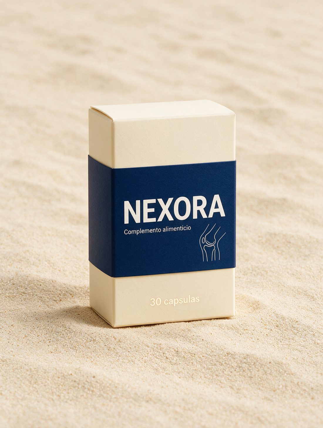 Caja Nexora color crema y azul marino, 30 cápsulas